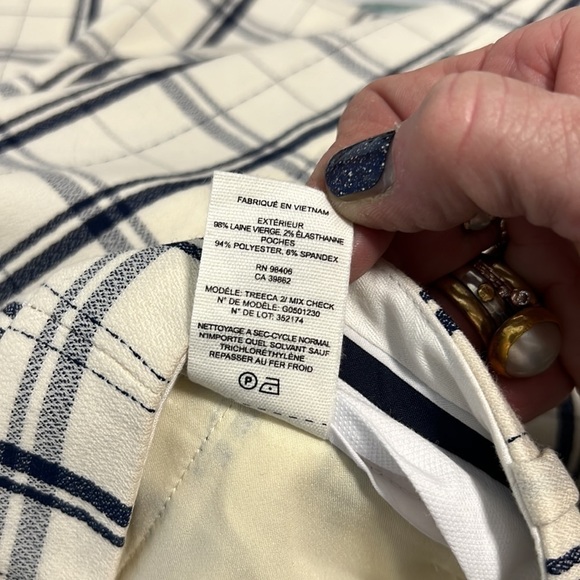 Theory Tribeca Trouser in Cream and Blue Plaid Print Size 4 - Picture 11 of 11